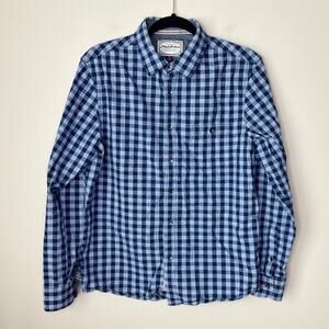 Flag & Anthem Men's Medium Long Sleeve Button Front Flip‎ Cuff Blue Plaid